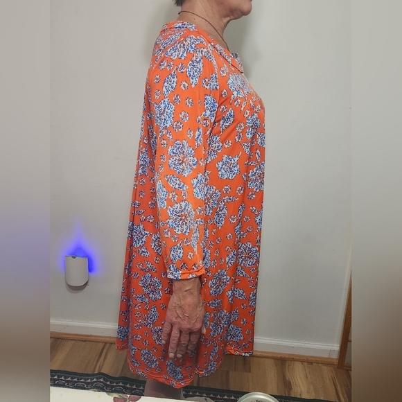 Reborn FLORAL SWING DRESS WITH 2 POCKETS Orange Blue White Flowers Size LARGE - Picture 4 of 8